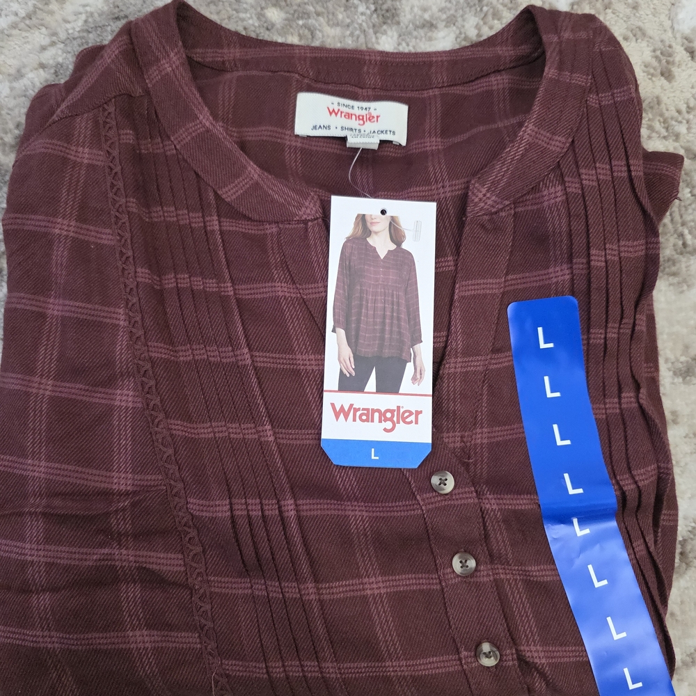 Wrangler Maroon Checkered Button-Up Shirt